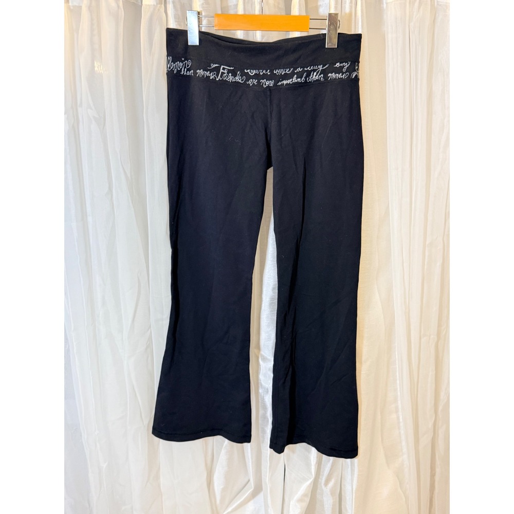Reversible Lululemon Yoga Pants Women 8 Black Script Fold Over Waist Flare Leg